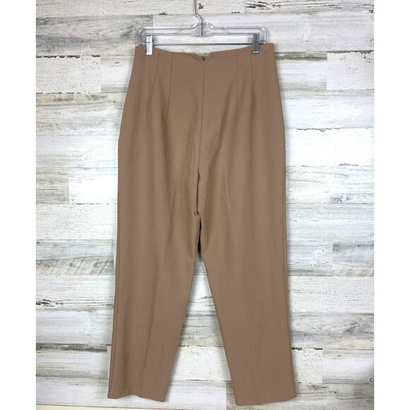 Zara Women’s L Khaki High Waisted Tapered Leg Zip Fly Dress Pants NEW - Picture 2 of 6